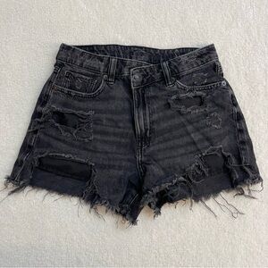 American Eagle Outfitters Black Ripped Jean Shorts Hi-Rise Size 00 Distressed